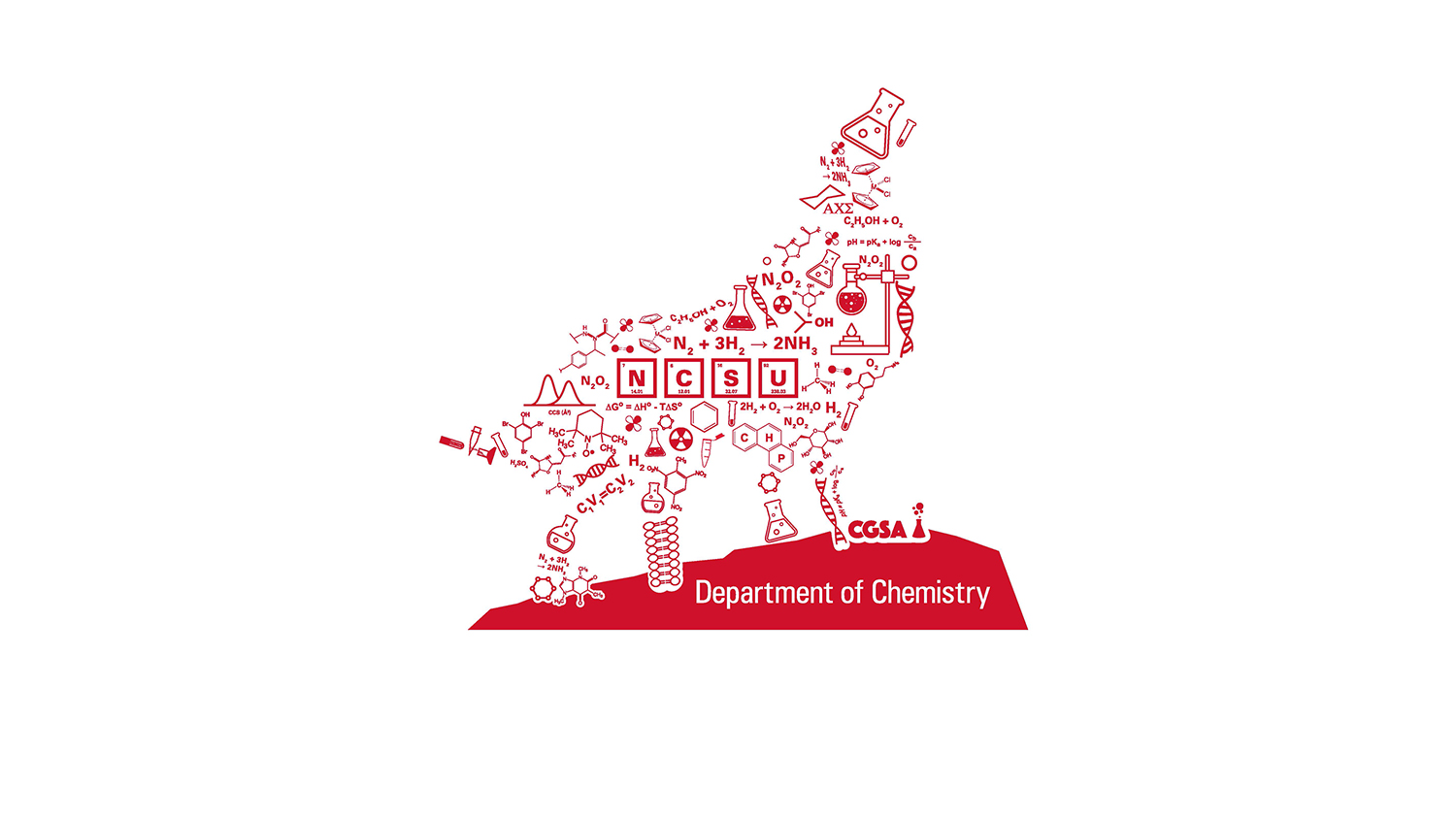 Chemistry Wolf Graphic in Red made up of Chemistry symbols