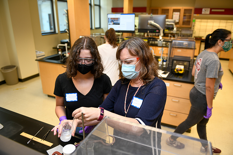 Students work one on one with faculty and graduate students in the Organic Chemistry lab session.