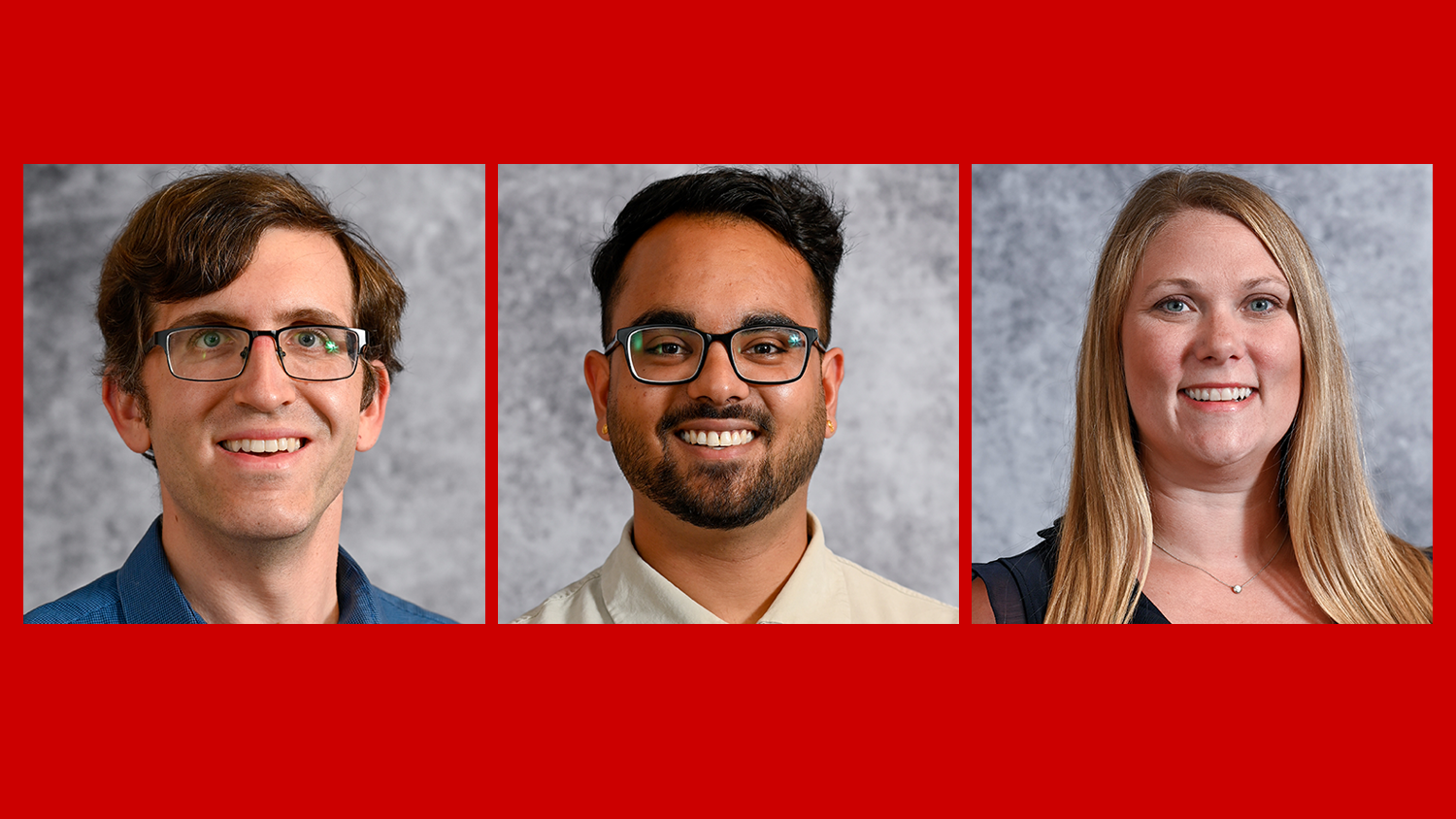 Our newest teaching faculty headshots. From left to right: Daniel Fowler, Naish Lallo, and Cassie Lilly