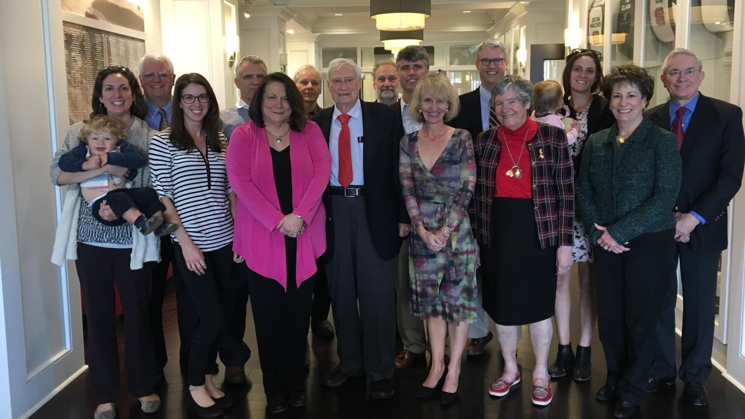 Chemistry Professor Emeritus and scholarship donor Carl Bumgardner with family and friends